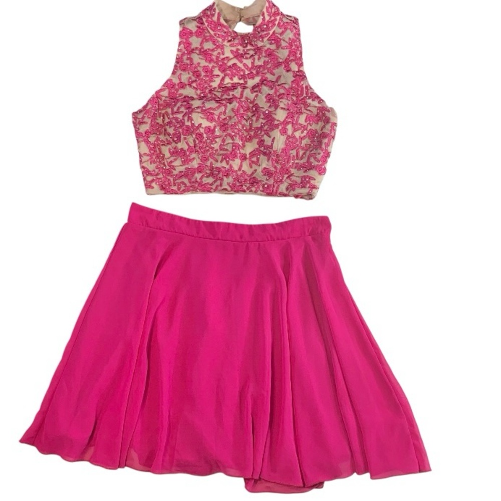 CITY TRIANGLE Lace & Chiffon Pink 2Pc Skirt Set Sz 7